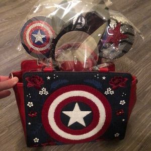 Brand New Never Used Captain America 80th Anniversary bag and Ears